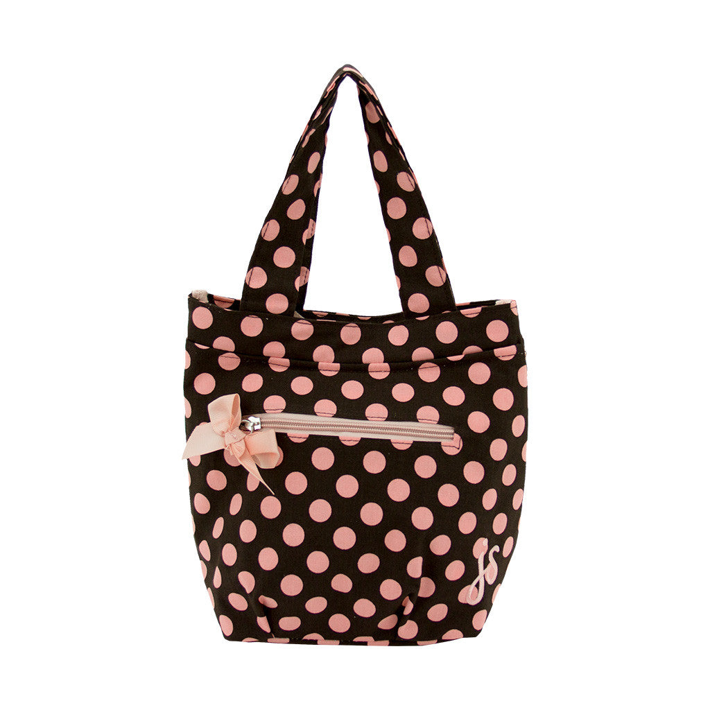 Brown and Pink Polka Dot Insulated Travel Tote